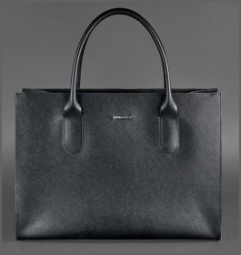 Женская сумка шоппер из натуральной кожи черного цвета с фиксацией BlankNote Blackwood (12712)