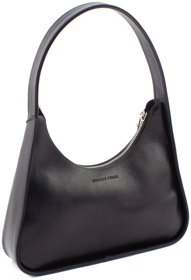 Чорна жіноча сумка-багет з однією лямкою з натуральної італійської шкіри Grande Pelle 73818