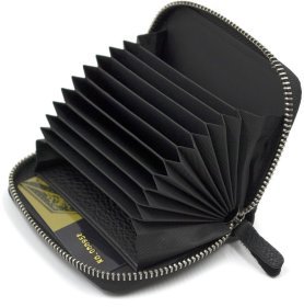 Стильный кардхолдер из черной кожи на молнии H.T Leather (19957)