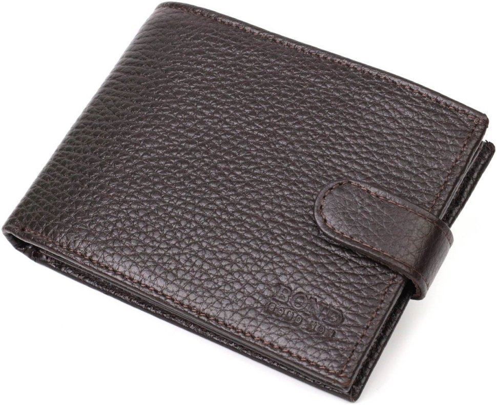 Солідне чоловіче портмоне середнього розміру із фактурної шкіри коричневого кольору BOND (2422001)