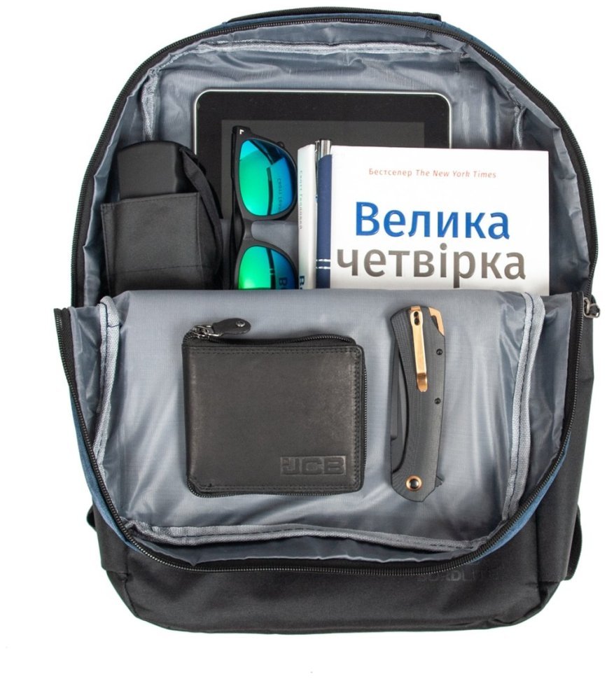 Текстильный мужской рюкзак с 1 большим отделением Bordlite JBBP сине-черного цвета 94318 modnotak фото №11