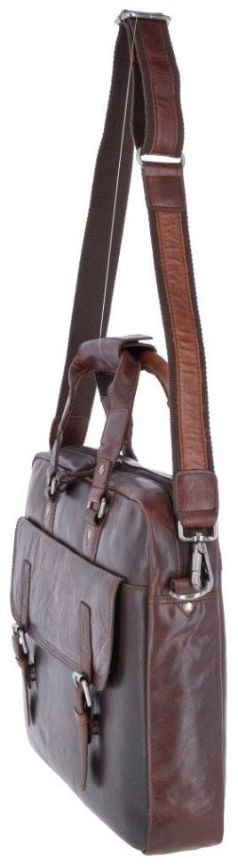 Кожаная мужская сумка для ноутбука до 15" через плечо Ashwood F83 коричневого цвета 94418 modnotak фото №2