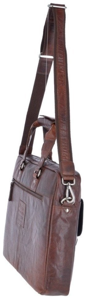 Кожаная мужская сумка для ноутбука до 15" через плечо Ashwood F83 коричневого цвета 94418 modnotak фото №4