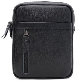 Компактная мужская сумка через плечо из натуральной фактурной кожи Borsa Leather 104518 черного цвета