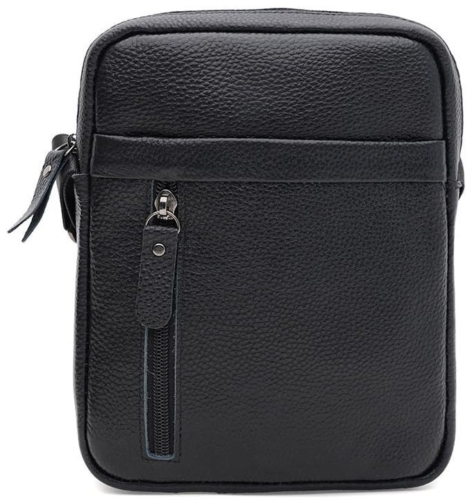 Компактная мужская сумка через плечо из натуральной фактурной кожи Borsa Leather 104518 черного цвета фото №1 Компактная мужская сумка через плечо из натуральной фактурной кожи Borsa Leather 104518 черного цвета modnotak фото №1