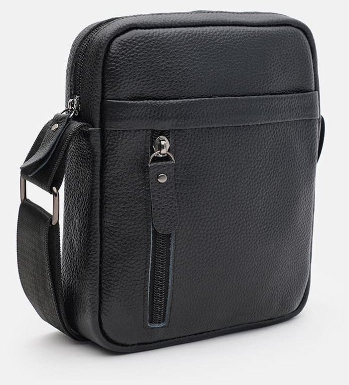 Компактная мужская сумка через плечо из натуральной фактурной кожи Borsa Leather 104518 черного цвета фото №2 Компактная мужская сумка через плечо из натуральной фактурной кожи Borsa Leather 104518 черного цвета modnotak фото №2