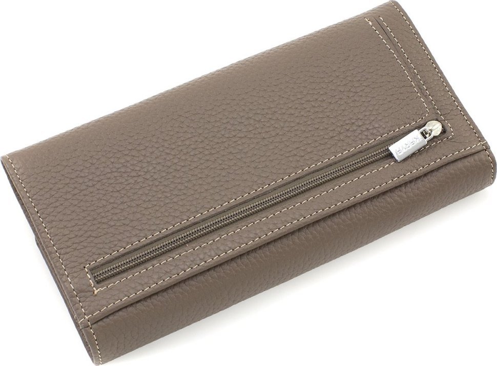Довгий жіночий гаманець класичного стилю з натуральної шкіри кольору тауп KARYA (21881)