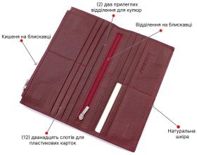 Бордовый женский купюрник из мягкой кожи на магнитах ST Leather (19094)