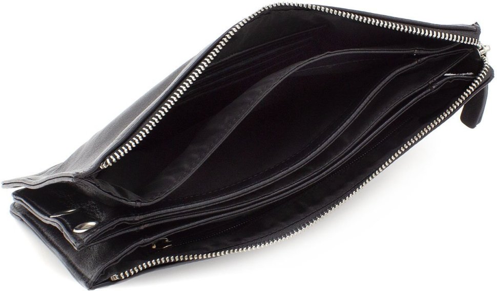 Горизонтальная барсетка черного цвета из гладкой кожи Leather Collection (11134)