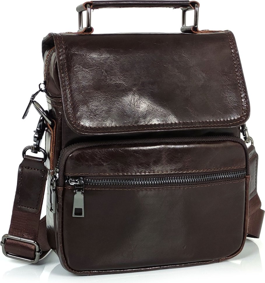 Середня чоловіча сумка-барсетка з натуральної шкіри коричневого кольору Tiding Bag (21222)
