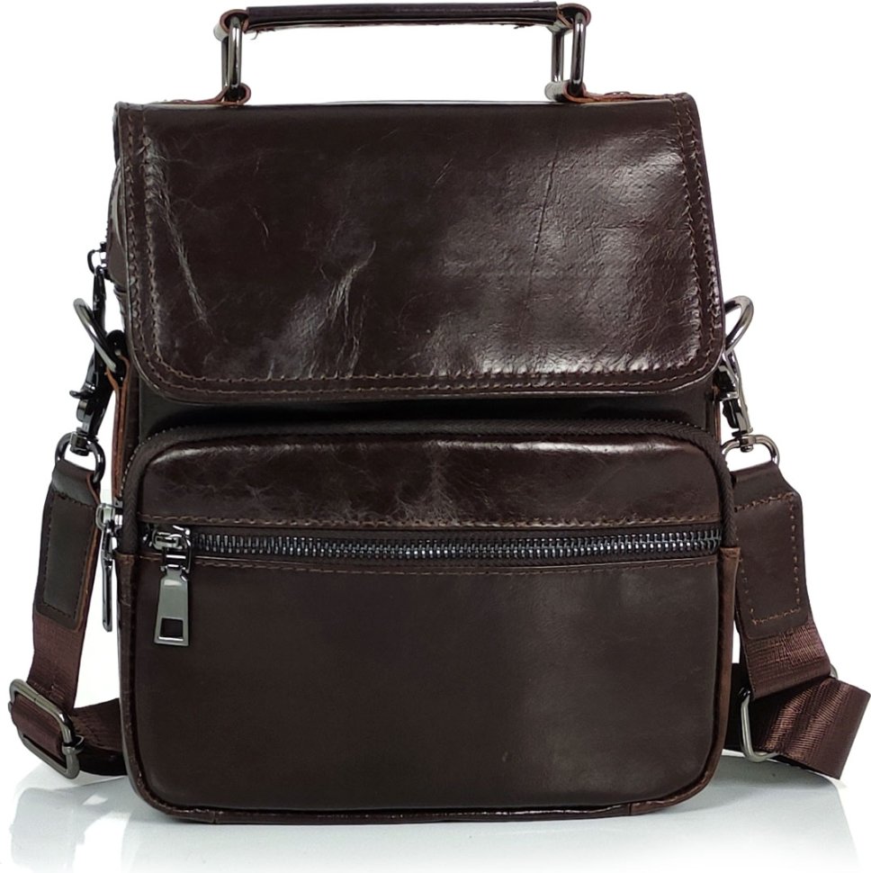 Середня чоловіча сумка-барсетка з натуральної шкіри коричневого кольору Tiding Bag (21222)