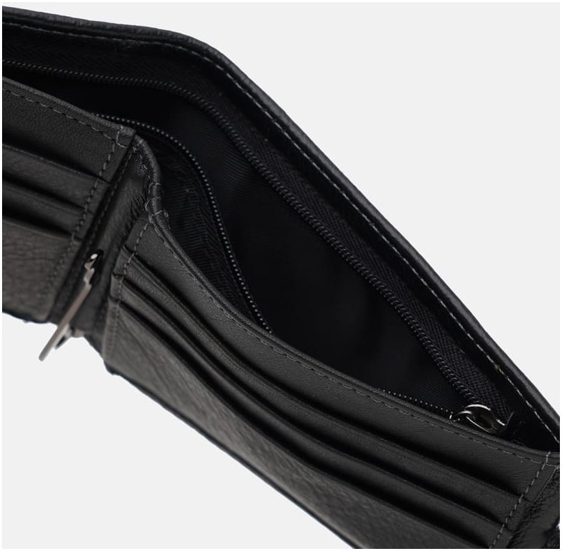 Мужское кожаное портмоне черного цвета с зажимом для купюр Ricco Grande 65418