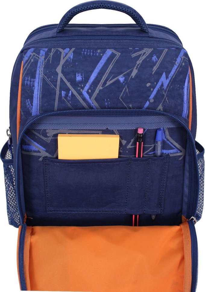 Синій шкільний рюкзак з текстилю з принтом автомобіля на два відділення Bagland 55518