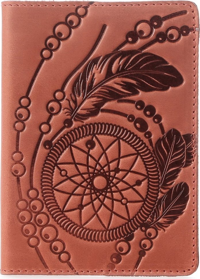 Красная женская обложка для паспорта из винтажной кожи с рисунком SHVIGEL (2413792)