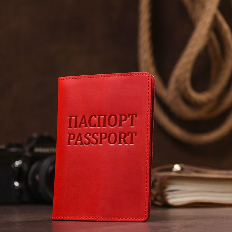 Красная женская матовая обложка на паспорт из натуральной кожи крейзи хорс Shvigel (2413959)
