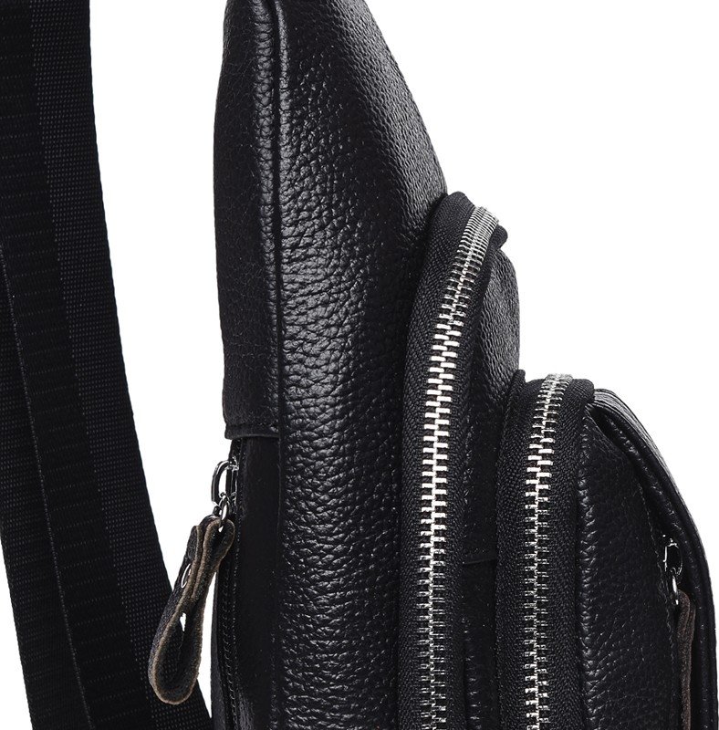 Мужской черный слинг-рюкзак большого размера из фактурной кожи Keizer (21423)