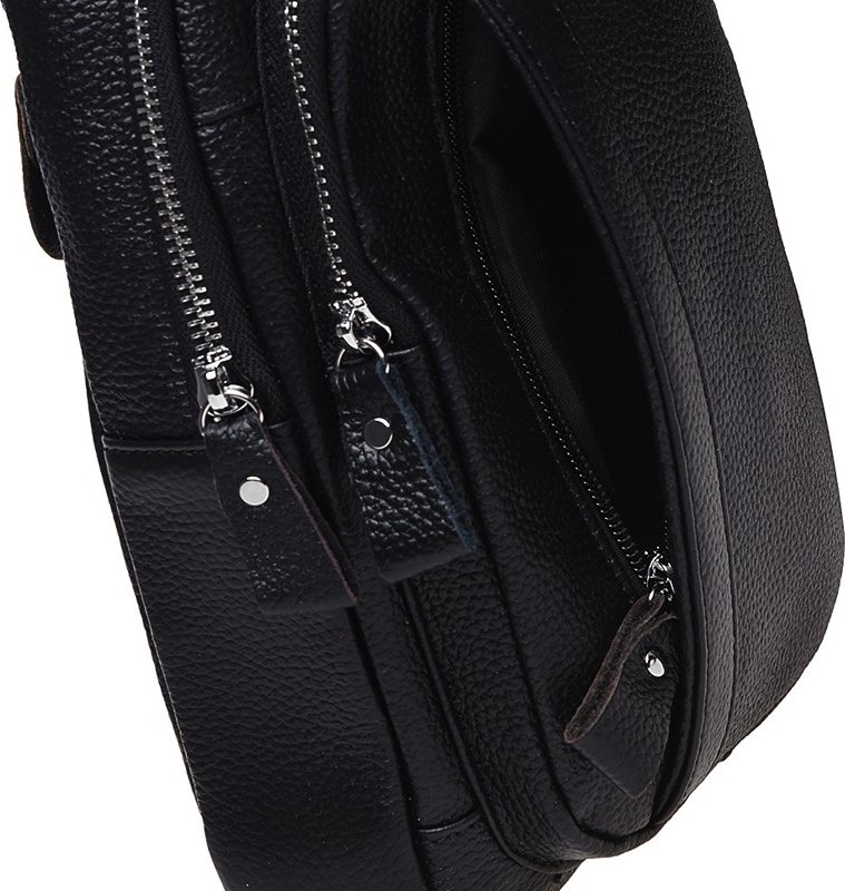 Мужской черный слинг-рюкзак большого размера из фактурной кожи Keizer (21423)