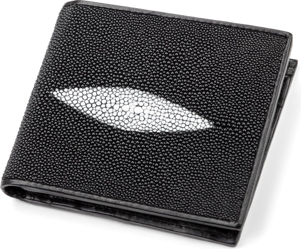 Красивое портмоне из зернистой кожи морского ската черного цвета STINGRAY LEATHER (024-18041)