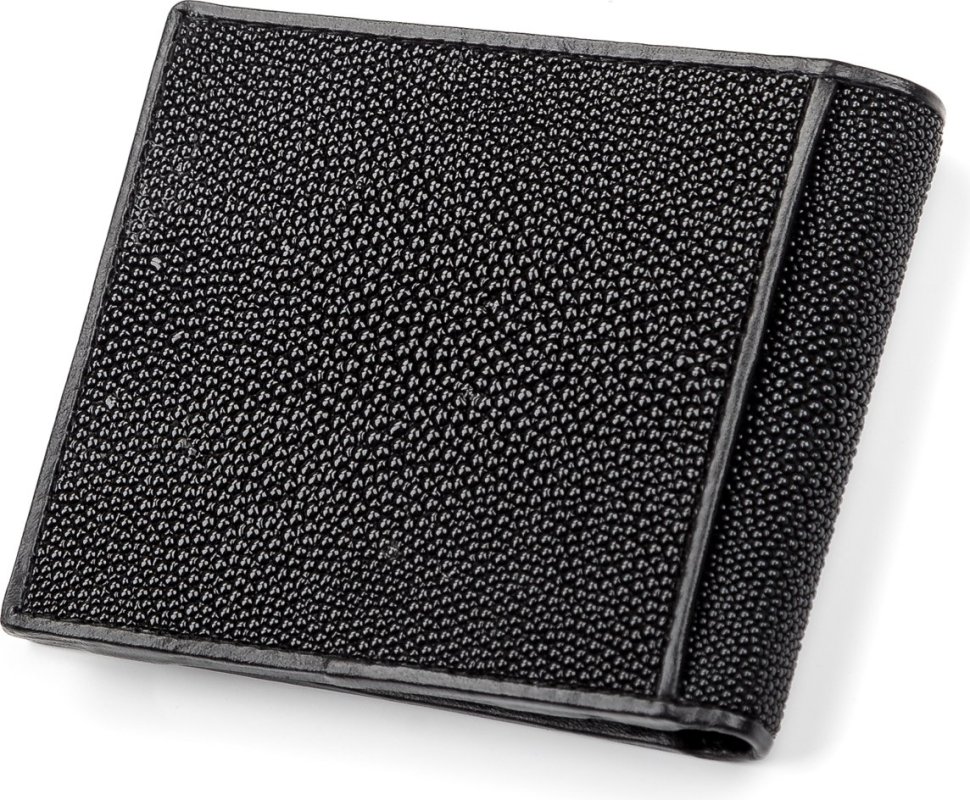 Красиве портмоне з зернистою шкіри морського ската чорного кольору STINGRAY LEATHER (024-18041)