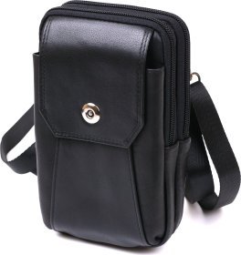 Мужская сумка на пояс из натуральной черной кожи Vintage (2420480)