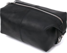 Стильная винтажная косметичка из натуральной кожи черного цвета Shvigel (2416397)