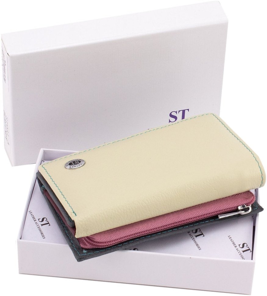 Жіночий гаманець компактного розміру з натуральної різнокольорової шкіри ST Leather 1767218