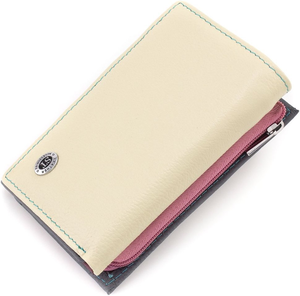 Жіночий гаманець компактного розміру з натуральної різнокольорової шкіри ST Leather 1767218