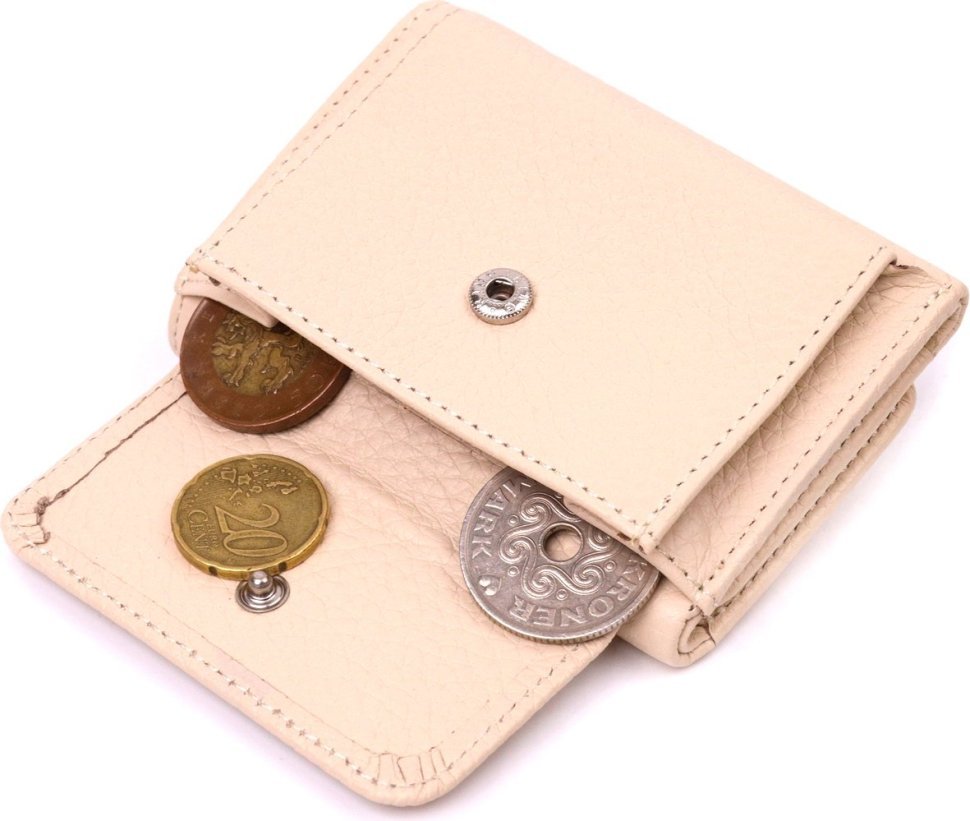 Світло-бежевий жіночий гаманець з натуральної шкіри на кнопці KARYA (2421320)