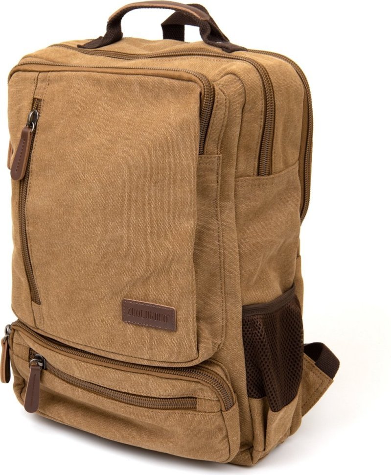 Текстильный дорожный рюкзак песочного цвета на два отделения Vintage (20614)