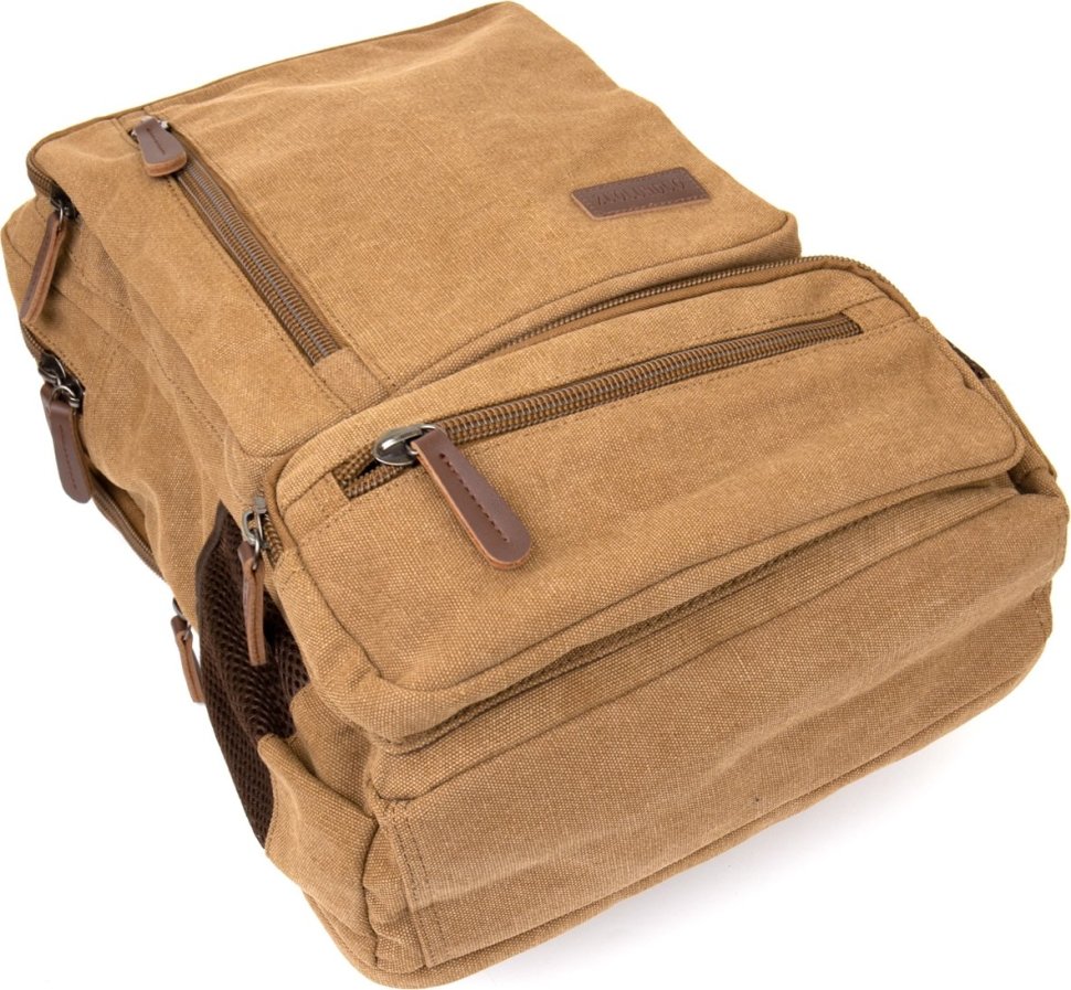 Текстильный дорожный рюкзак песочного цвета на два отделения Vintage (20614)