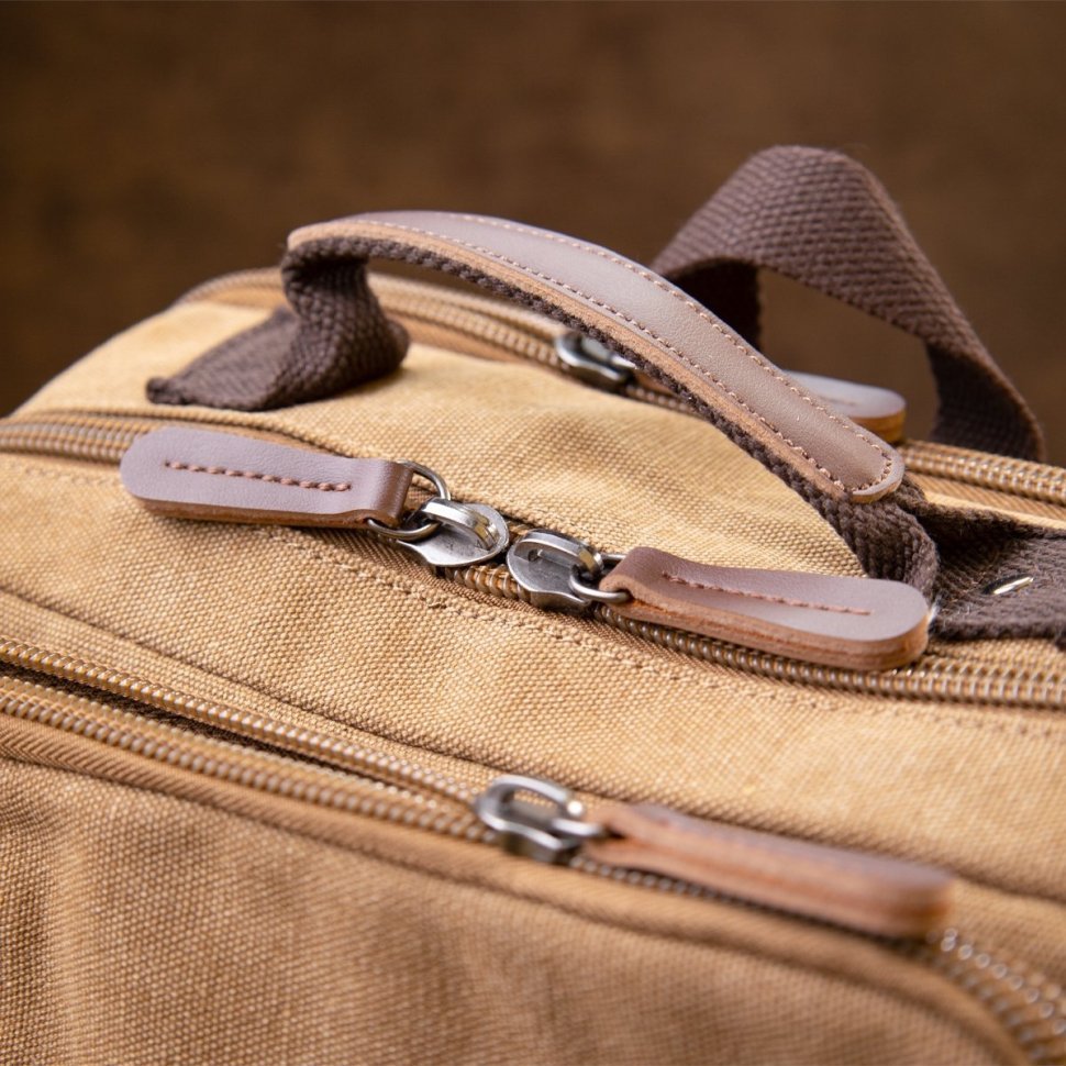 Текстильний дорожній рюкзак пісочного кольору на два відділення Vintage (20614)