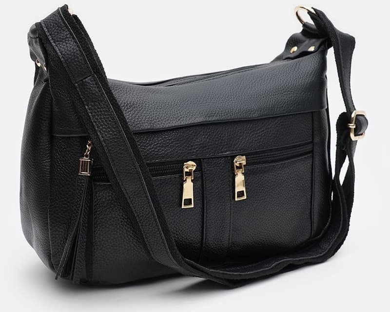 Жіноча шкіряна сумка горизонтального типу в чорному кольорі Keizer (22050)