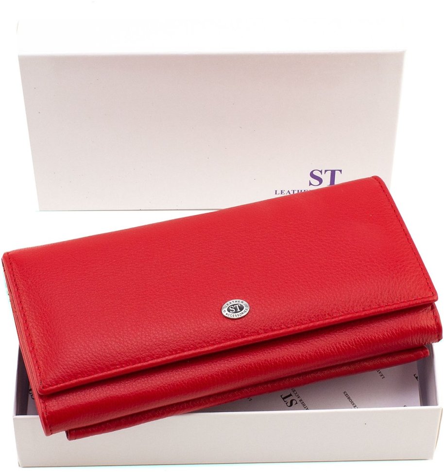 Красный женский кошелек крупного размера из натуральной кожи с клапаном ST Leather 1767418