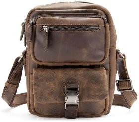 Середня чоловіча плечова сумка із вінтажної шкіри коричневого кольору Tiding Bag 77518