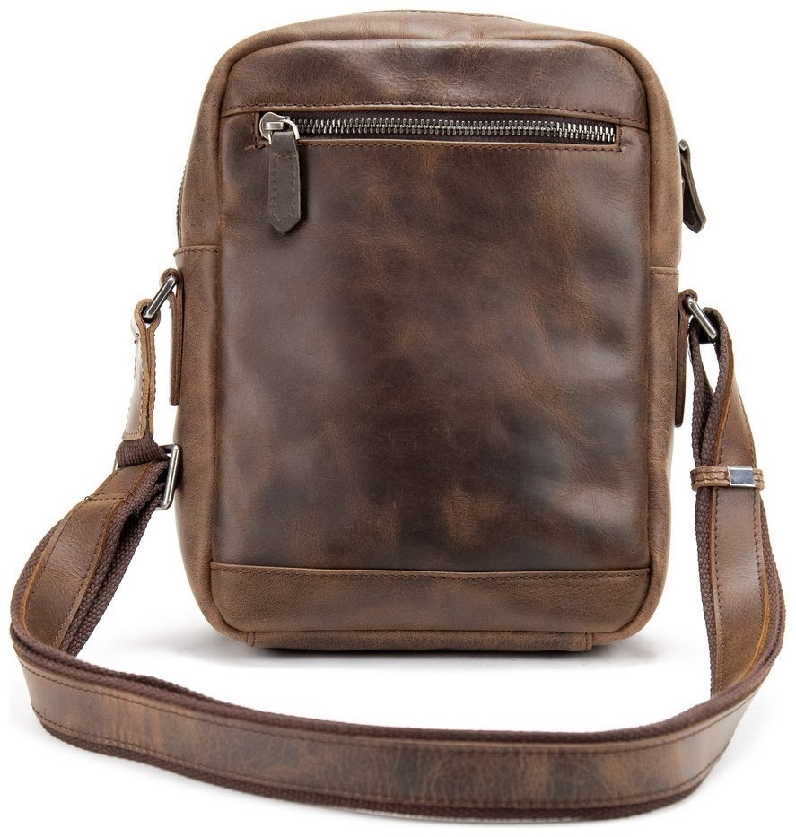 Середня чоловіча плечова сумка із вінтажної шкіри коричневого кольору Tiding Bag 77518