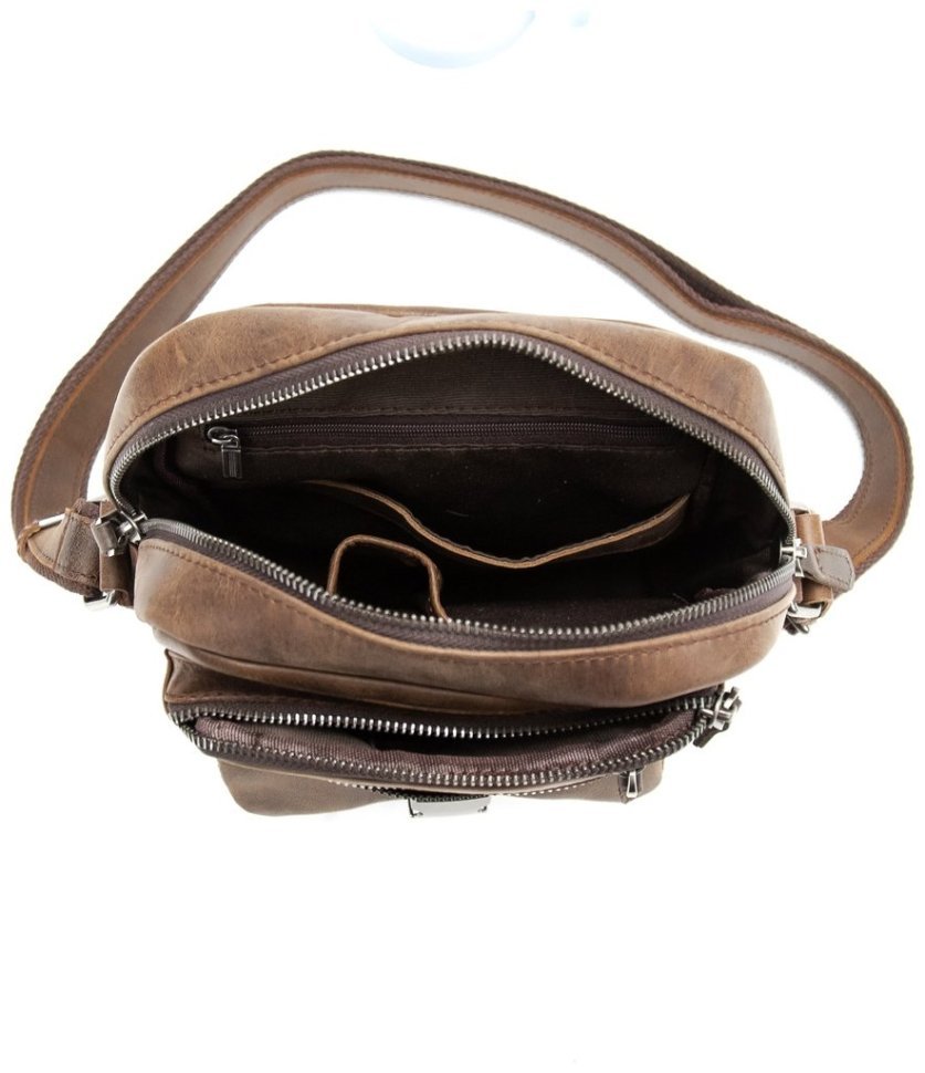 Средняя мужская плечевая сумка из винтажной кожи коричневого цвета Tiding Bag 77518