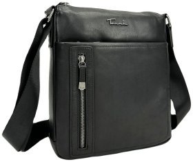 Мужская классическая плечевая сумка-планшет из натуральной кожи черного цвета Tavinchi 77618
