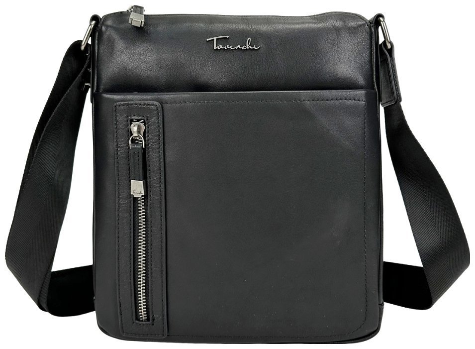 Чоловіча класична плечова сумка-планшет із натуральної шкіри чорного кольору Tavinchi 77618