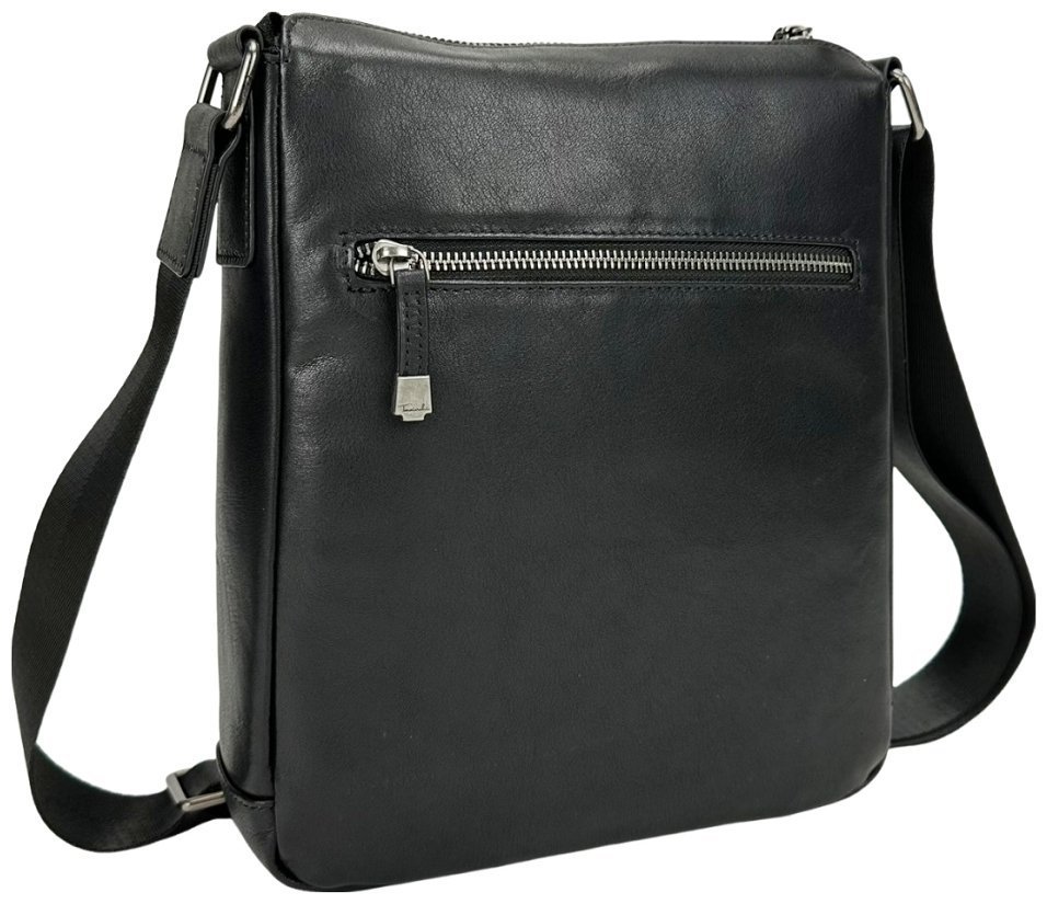 Чоловіча класична плечова сумка-планшет із натуральної шкіри чорного кольору Tavinchi 77618