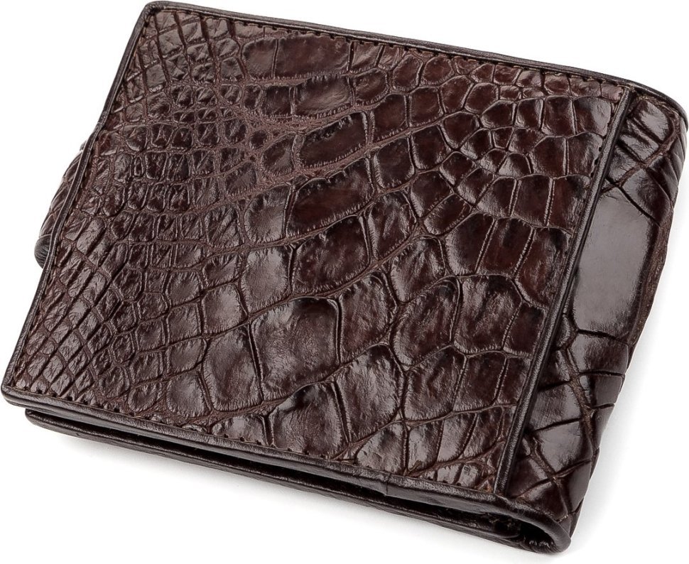 Красивый кошелек из натуральной коричневой кожи крокодила CROCODILE LEATHER (024-18208)