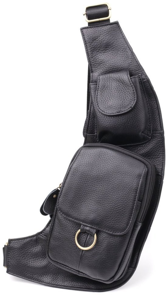 Мужская сумка-слинг из натуральной кожи с вместительными карманами Vintage 98118 черного цвета фото №1 Мужская сумка-слинг из натуральной кожи с вместительными карманами Vintage 98118 черного цвета modnotak фото №1