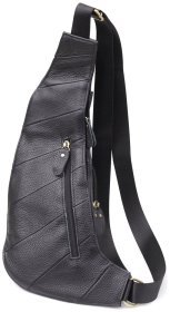 Мужская сумка-слинг из натуральной кожи с вместительными карманами Vintage 98118 черного цвета