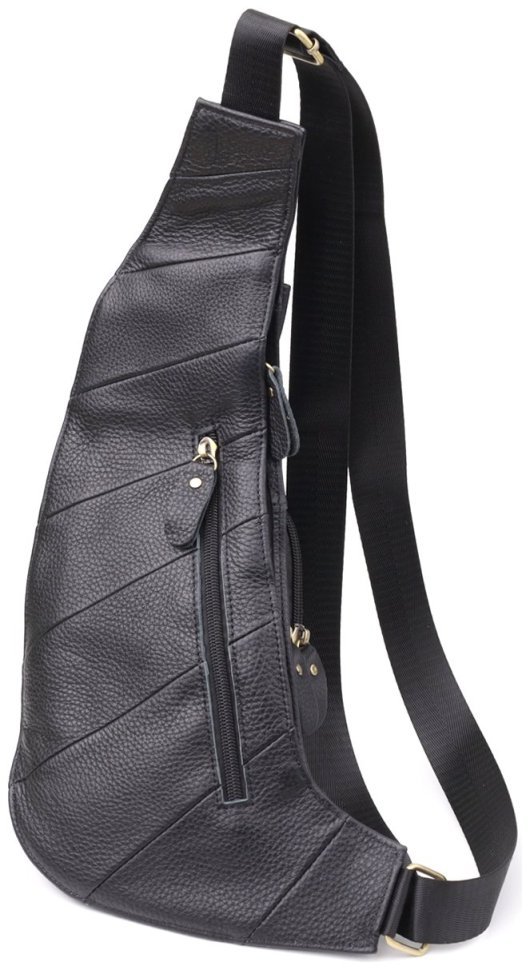 Мужская сумка-слинг из натуральной кожи с вместительными карманами Vintage 98118 черного цвета фото №2 Мужская сумка-слинг из натуральной кожи с вместительными карманами Vintage 98118 черного цвета modnotak фото №2