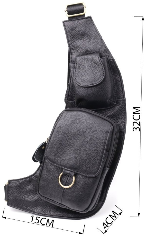 Мужская сумка-слинг из натуральной кожи с вместительными карманами Vintage 98118 черного цвета фото №3 Мужская сумка-слинг из натуральной кожи с вместительными карманами Vintage 98118 черного цвета modnotak фото №3