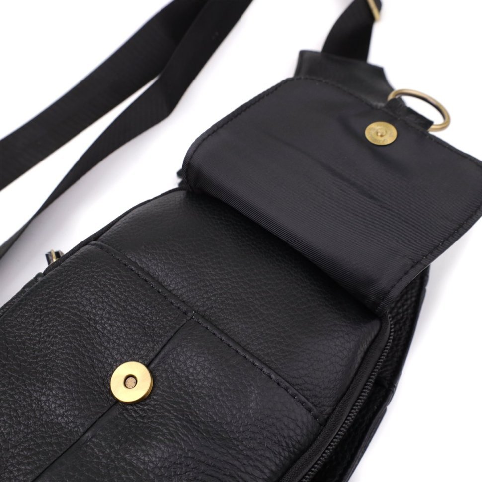 Мужская сумка-слинг из натуральной кожи с вместительными карманами Vintage 98118 черного цвета фото №7 Мужская сумка-слинг из натуральной кожи с вместительными карманами Vintage 98118 черного цвета modnotak фото №7