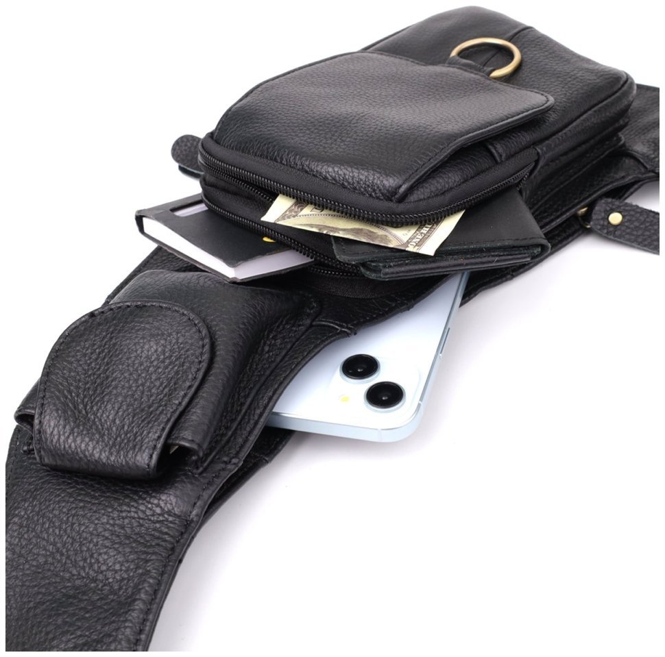 Мужская сумка-слинг из натуральной кожи с вместительными карманами Vintage 98118 черного цвета фото №8 Мужская сумка-слинг из натуральной кожи с вместительными карманами Vintage 98118 черного цвета modnotak фото №8