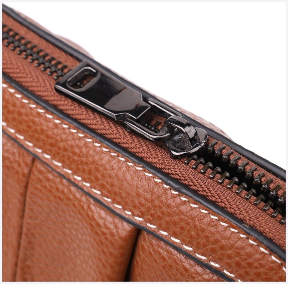 Повсякденна шкіряна жіноча сумка через плече зі стильним драпіруванням коричневого кольору Vintage 98218 modnotak фото №3