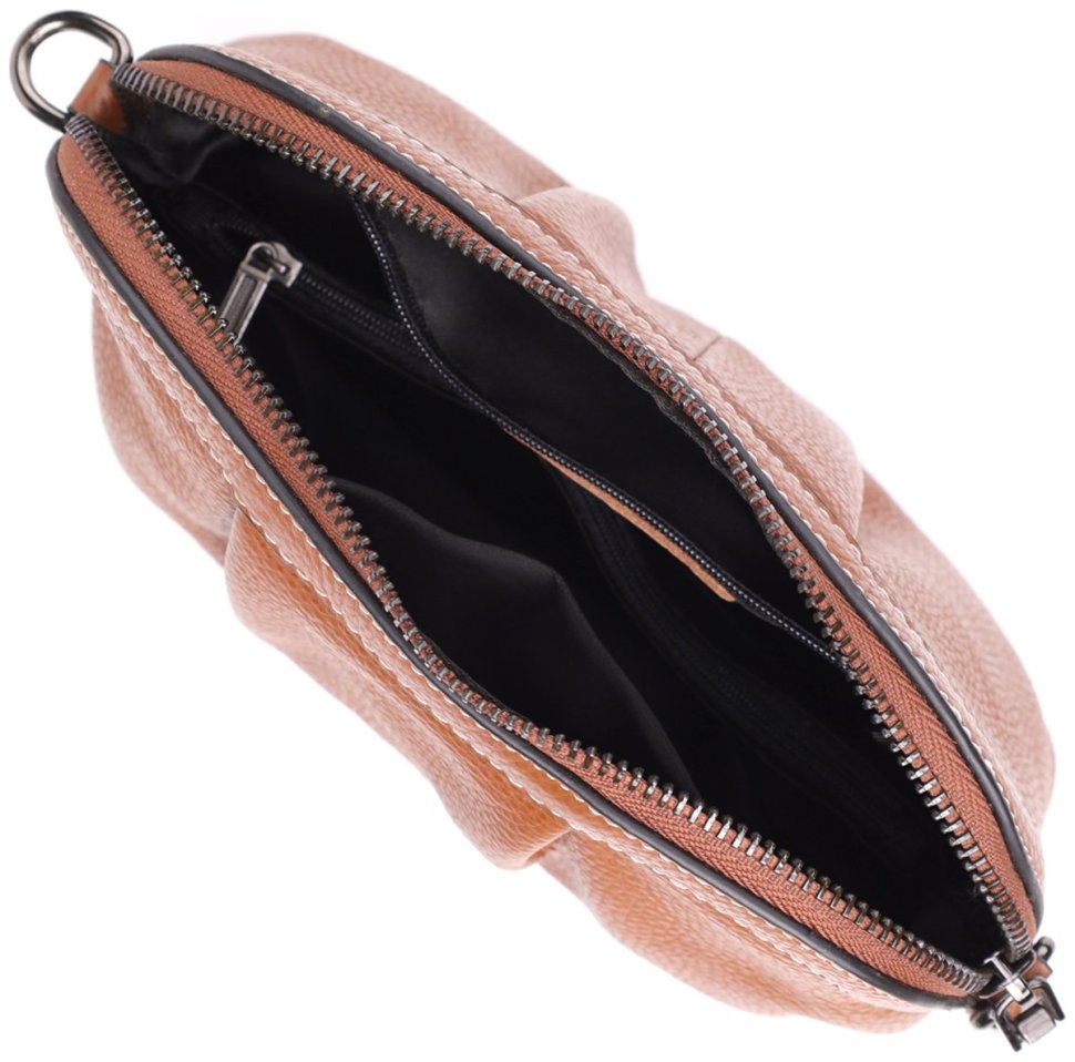 Повсякденна шкіряна жіноча сумка через плече зі стильним драпіруванням коричневого кольору Vintage 98218 modnotak фото №5