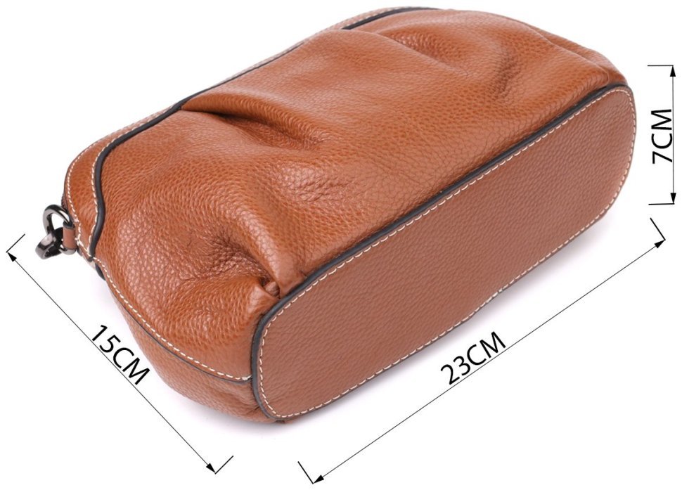 Повсякденна шкіряна жіноча сумка через плече зі стильним драпіруванням коричневого кольору Vintage 98218 modnotak фото №10