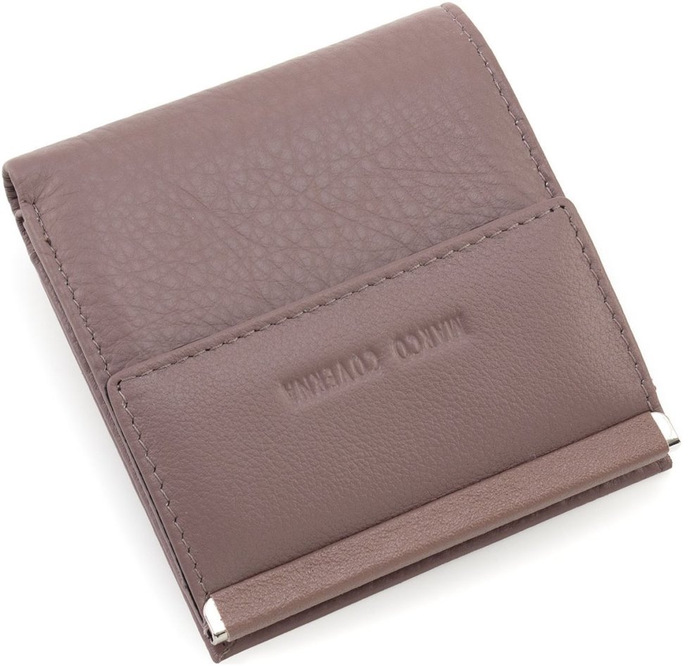 Пудровий жіночий гаманець із натуральної шкіри на кнопці Marco Coverna 68618